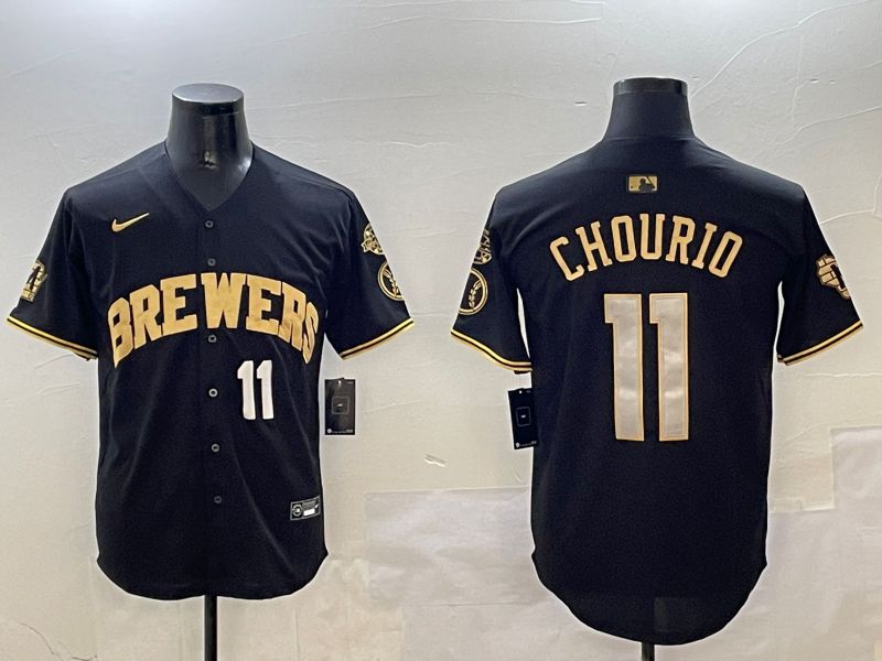 Men Milwaukee Brewers #11 Chourio Black Gold Game 2025 Nike MLB Jersey style 3->minnesota twins->MLB Jersey